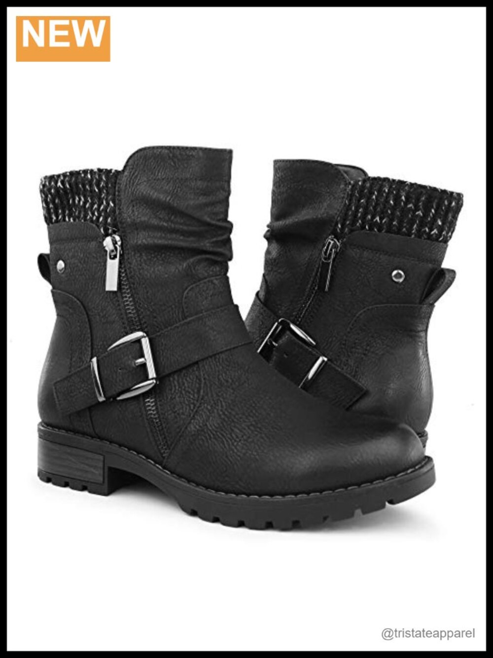 Women's Combat Boots Side Zipper Buckle Ankle Booties Faux Leather